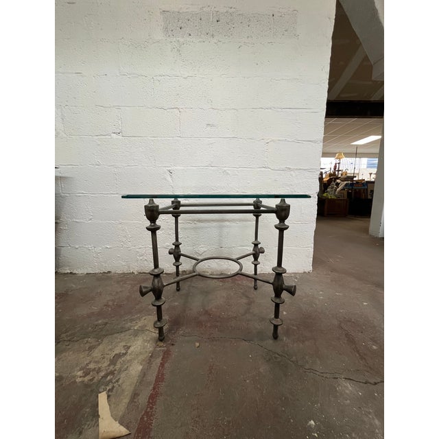 Mid-Century Modern Mid 20th Century Giacometti Style Brutalist Side Table, Metal & Glass For Sale - Image 3 of 7