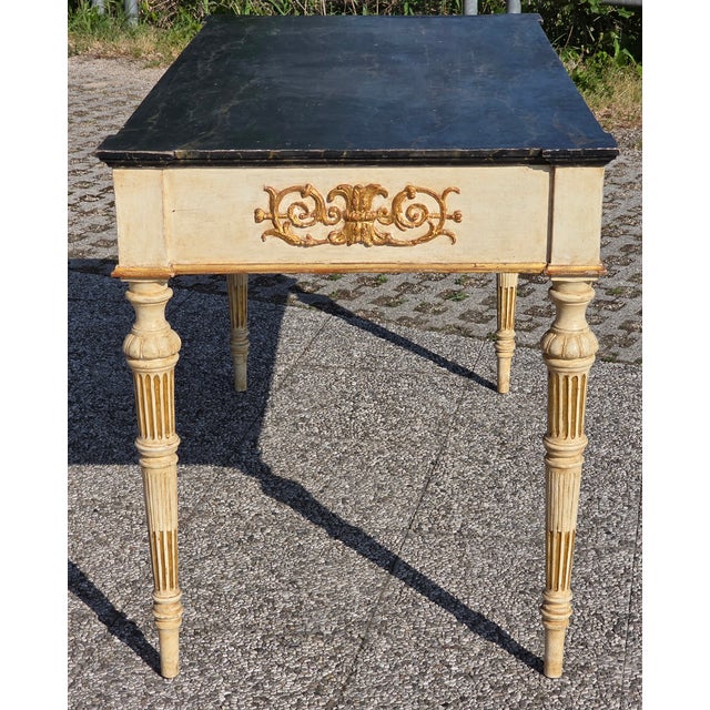 Beige Louis XVI Empire Style Lacquered and Gilded Console Table, 1900 For Sale - Image 8 of 13