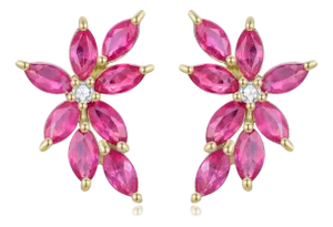 Nina Zhou Pink Sapphire Diamond Small Cluster Earrings in 14k Gold-Set of 2