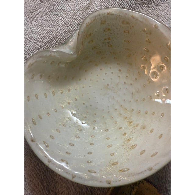 Murano Mid 20th Century Murano Art Glass Smoking Set, Bullicante White With Gold Flecks For Sale - Image 4 of 18