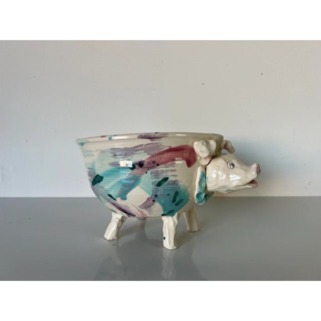 80's Vintage Pig - Shape Artistic Pottery Bowl , Signed For Sale - Image 13 of 13