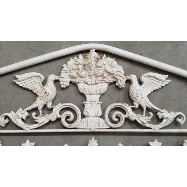 French Country Pair Tall Vintage French Country Cast Iron White Twin Bed Frames Headboards For Sale - Image 3 of 12