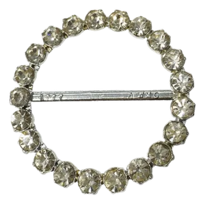 Vintage Silver Tone Round Buckle With Large Round Clear Rhinestones