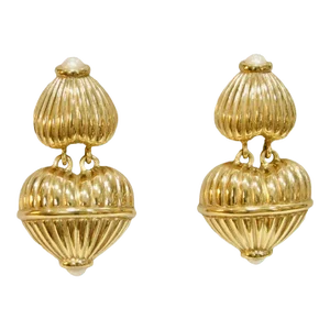 Givenchy Carved Gold Glass Pearl Dangle Earrings - 2 Pieces