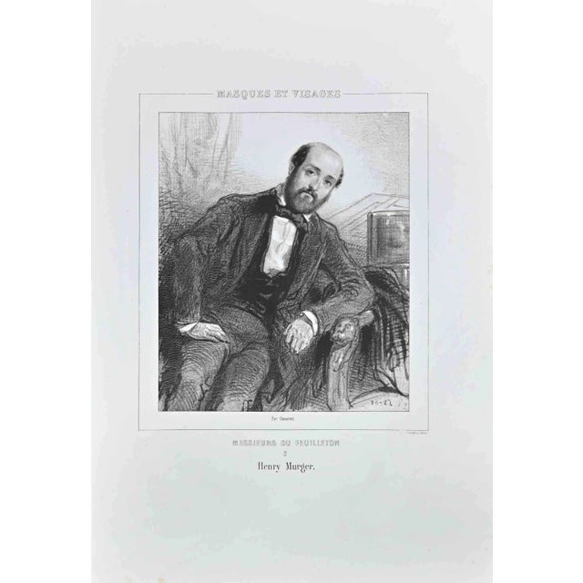 Paul Gavarni, Henry Murger, Original Lithograph, 1850s For Sale