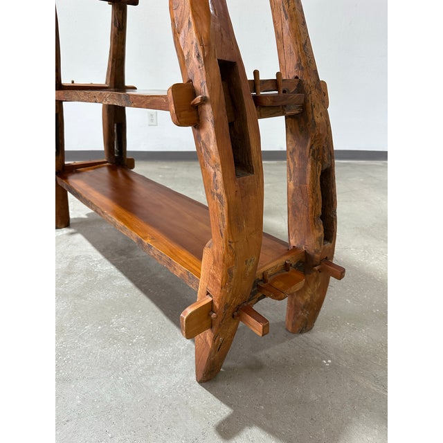 Wood Vintage European Primitive Hand Carved Book Shelf With Mortise and Tenon Joints For Sale - Image 7 of 12
