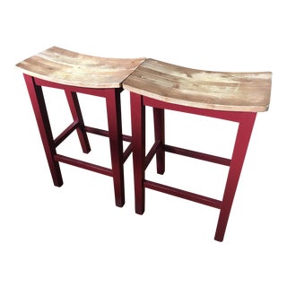 Asian Style Wooden Stools - A Pair For Sale