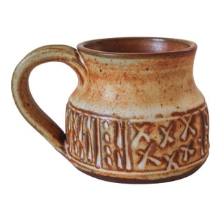 Vintage Signed Studio Art Textured Pottery Coffee Mug For Sale