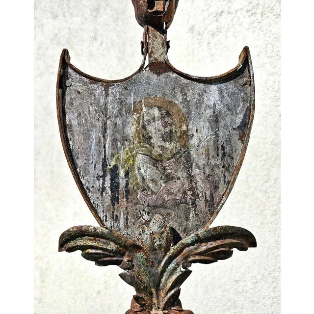 Antique Baroque Wrought Iron 3-Arm Candelabra with Fresco of Saint Joseph For Sale - Image 6 of 13