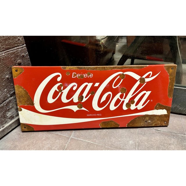 Vintage Coca Cola Sign in Enamel and Iron For Sale - Image 4 of 4