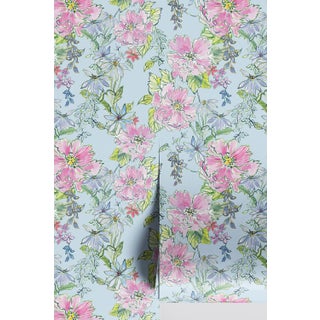 Painter's Garden Blue Floral Grasscloth Wallpaper by House Party | 6 Yards For Sale