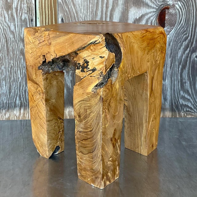 Boho Chic Vintage Organic Modern Sculptural Burl Wood Drinks Table For Sale - Image 3 of 13