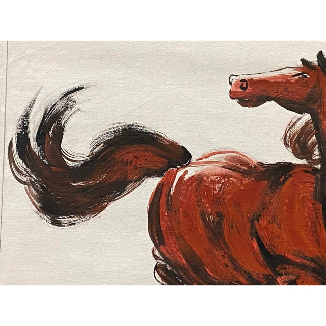 Oil Paint Canvas Art Brick Red Artistic Racing Horse Wall Decor Painting For Sale - Image 4 of 5