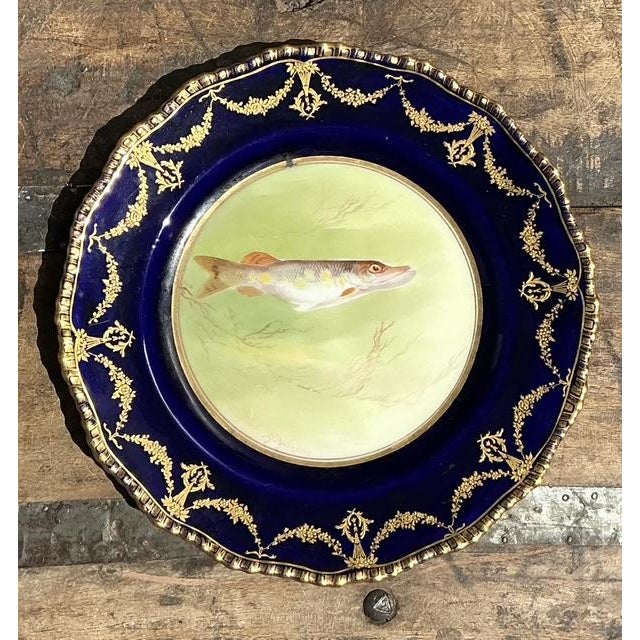 Vintage Gilt Tipped Doulton Burslem Fish Plates - Set of 12 For Sale - Image 9 of 16