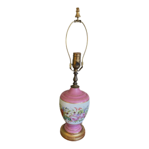 Antique French Pink Opaline Floral Lamp