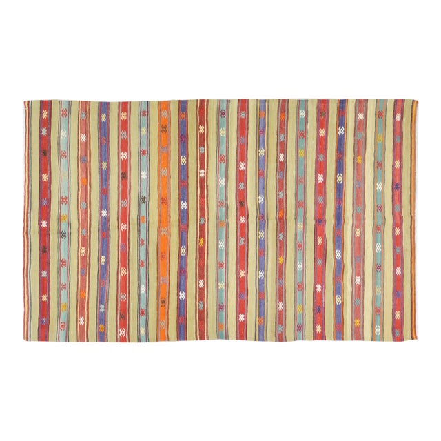 1960s Vintage Anatolian Handmade Hand Knotted Kilim With Natural Colors,4'10"x8'1" For Sale