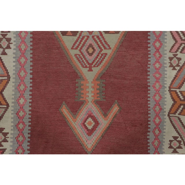 Traditional Vintage Persian Meshkin Runner Kilim in Red With Diamond Medallion - Rug & Kilim For Sale - Image 3 of 7