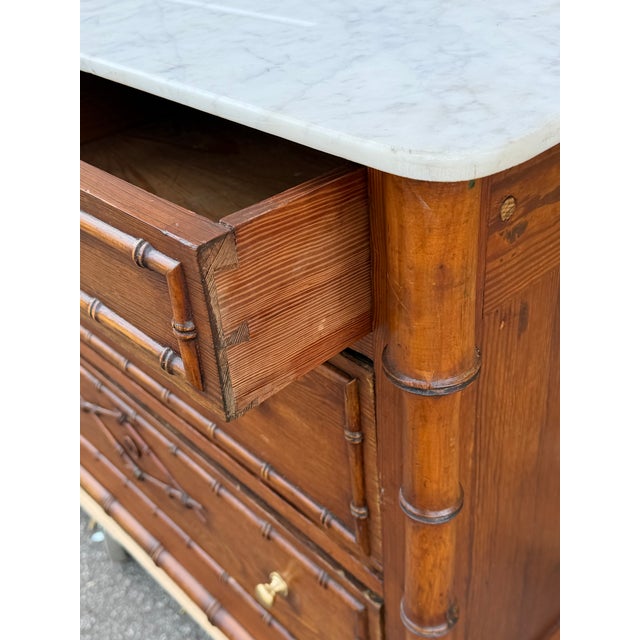 French Bamboo Chest of Drawers With Marble For Sale - Image 9 of 12