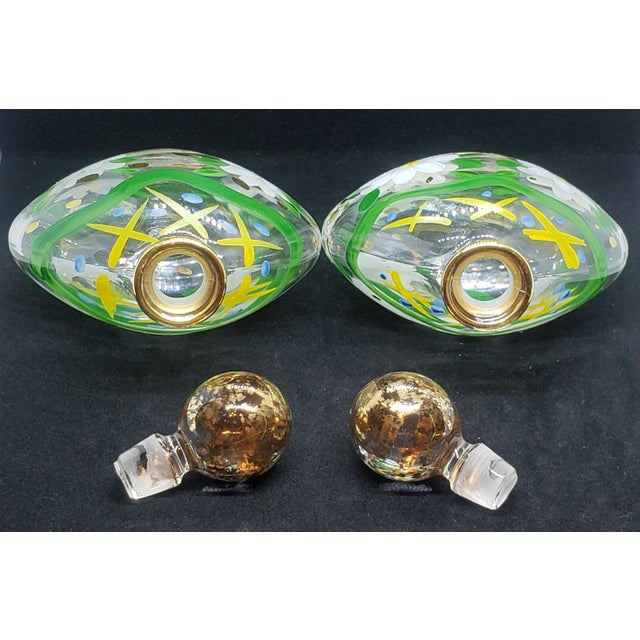 Transparent 1950's Royal Limited Hand Painted Perfume Bottles Pair For Sale - Image 8 of 8