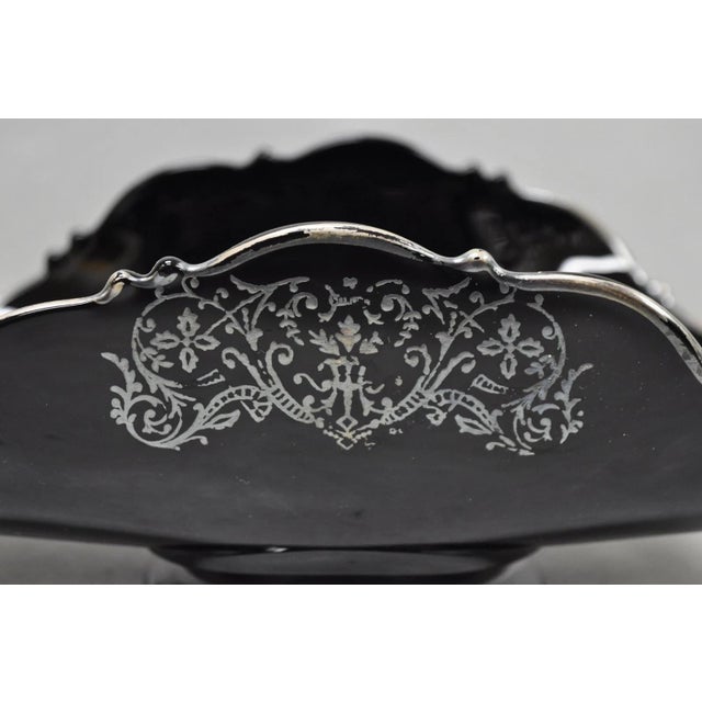 Art Deco Vintage Rockwell Black Amethyst Glass Sterling Silver Overlay Centerpiece Dish For Sale - Image 3 of 14
