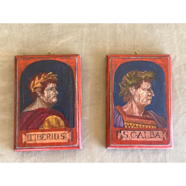 Grand Tour Grand Tour Pair of OIl on Wood Profile Portraits Representing Two Roman Emperors For Sale - Image 3 of 7