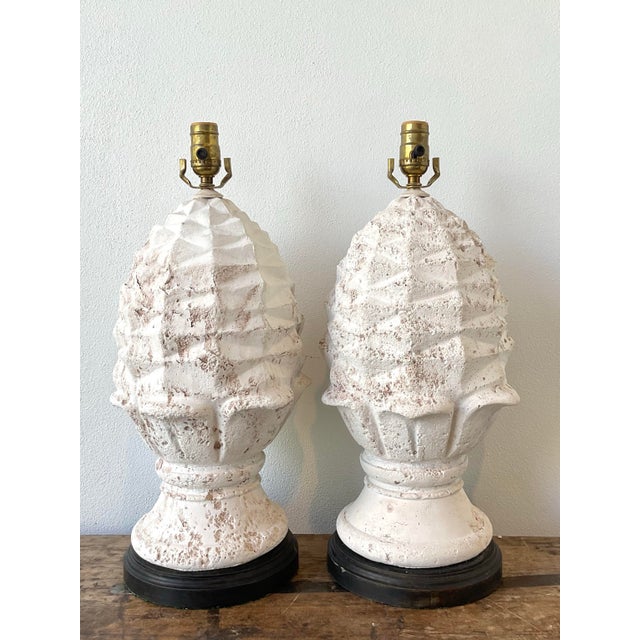 Vintage Plaster Artichoke Lamps - A Pair For Sale - Image 10 of 12