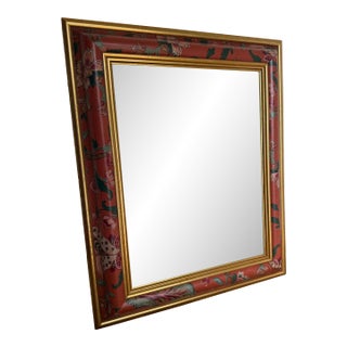 Vintage Chinoiserie Hand-Painted Wooden Beveled Wall Mirror For Sale