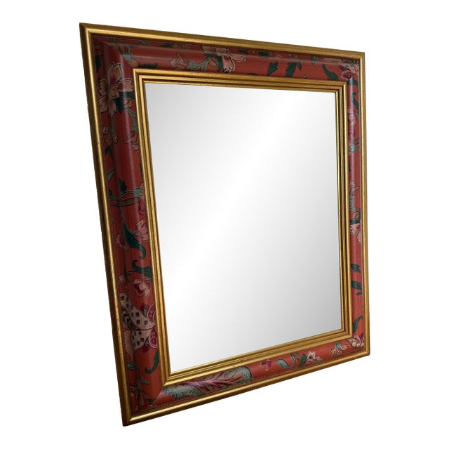 Vintage Chinoiserie Hand-Painted Wooden Beveled Wall Mirror For Sale