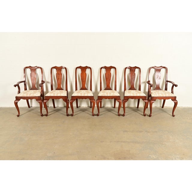 Queen Anne Henkel Harris Queen Anne Solid Cherry Wood Dining Chairs | Set of Six For Sale - Image 3 of 16