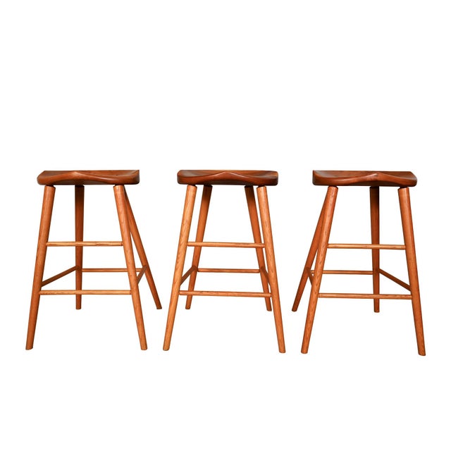 Transitional Thomas Moser Cherry Bar Stools Saddle Seat For Sale - Image 3 of 9