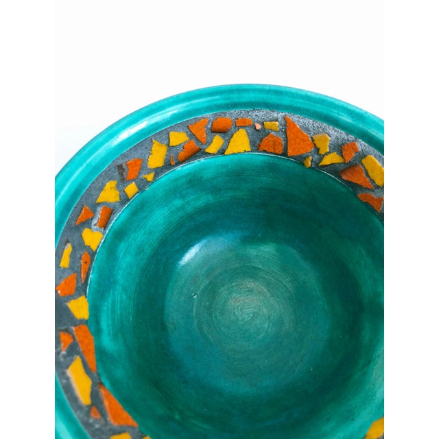 Abstract Vintage Green and Orange Handmade Pottery Bowl For Sale - Image 3 of 6