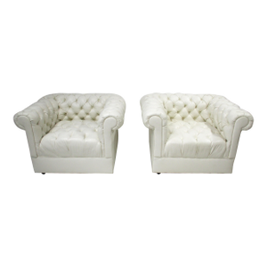 Milo Baughman Thayer Coggin Styled Tufted Lounge Chairs
