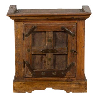 Vintage Rustic Indian Natural Sheesham Wood Side Cabinet with Iron Hardware For Sale