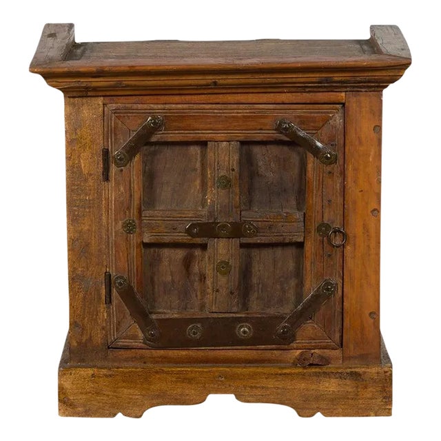 Vintage Rustic Indian Natural Sheesham Wood Side Cabinet with Iron Hardware For Sale