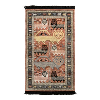 Rug & Kilim Tribal Style Runner, Red and Gray Lion Pictorial, 3x12 For Sale