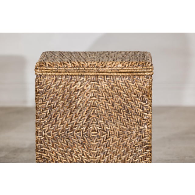 Vintage Rattan Over Wood Storage Basket with Removable Lid and Side Handles For Sale - Image 13 of 17