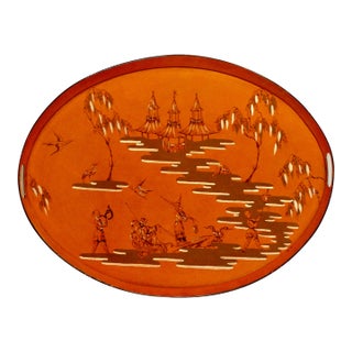 Antique French Hand Painted Chinoiserie Serving Tray For Sale