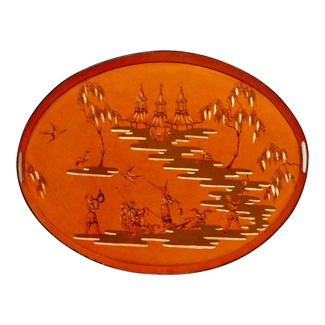 Antique French Hand Painted Chinoiserie Serving Tray For Sale
