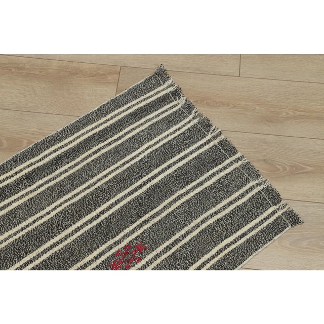 1980s Scandinavian Style Stripe Design Handmade Oushak Kilim Runner Rug For Sale In Sacramento - Image 6 of 12