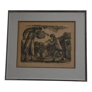 Mid 20th Century Chaim Goldberg Signed Figurative Etching, Framed