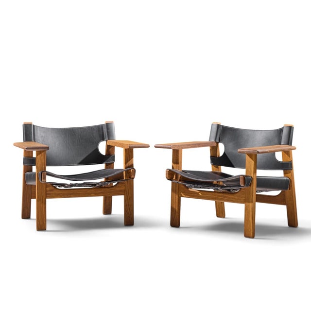 Mid-Century Modern Børge Mogensen for Fredericia Mid Century Oak and Leather Spanish Chairs - Pair For Sale - Image 3 of 13