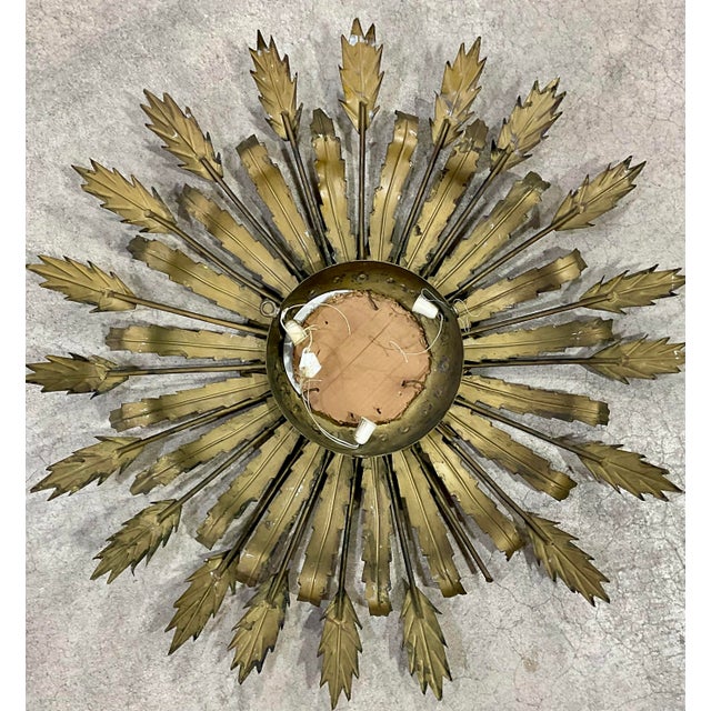 Vintage French Sunburst Wall Mirror in Gilt Metal, Mid-Century Style For Sale - Image 10 of 11