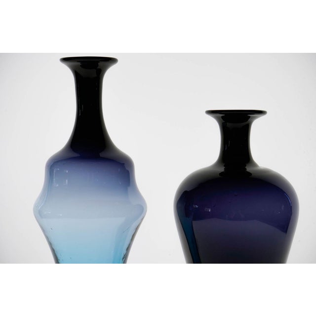 Glass Cobalt Aquamarine Shaded Vases attributed to Paolo Venini for Veart, 1960s, Set of 2 For Sale - Image 15 of 18