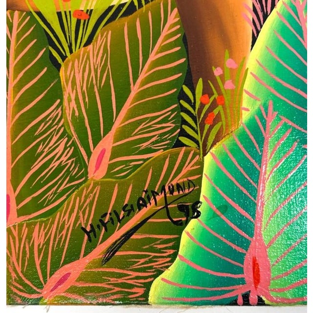 Late 20th Century Modern Folk Art Jungle Painting W Lions Zebras & Giraffes Signed For Sale - Image 4 of 7