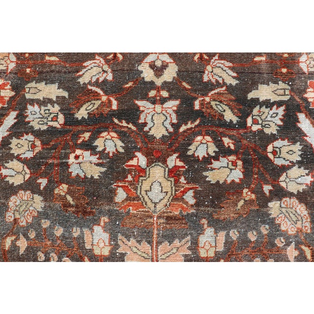Square Antique Persian Malayer Rug With a Brown Field and Stylized Floral Design 11 X 13 For Sale - Image 14 of 18