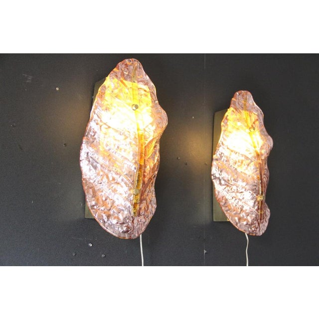 Pink and Gold Murano Glass Wall Sconces in the Shape of Leaves, 2000s, Set of 2 For Sale - Image 11 of 12