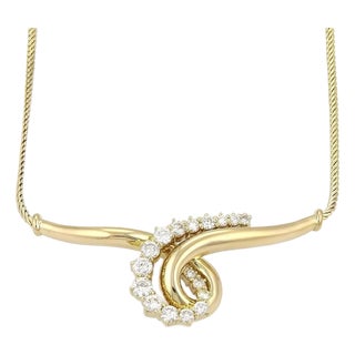 Mid 20th Century Jose Hess Diamond 18k Yellow Gold Wide Curved Scroll Necklace For Sale