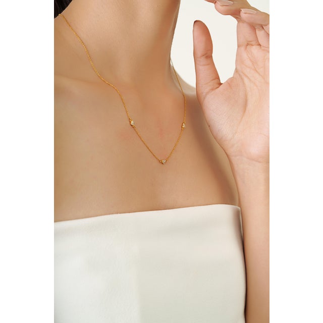 Not Yet Made - Made To Order Minimalist Diamond Heart Station Necklace in 14k Yellow Gold Layering Jewelry For Sale - Image 5 of 16