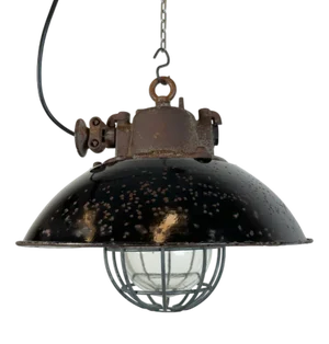 Industrial Black Enamel and Cast Iron Cage Pendant Light from Elektrosvit, 1960s