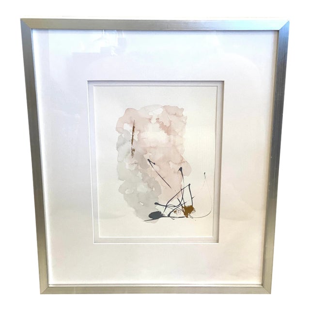 Contemporary Abstract Blush and Gray Original Watercolor Painting, Framed For Sale